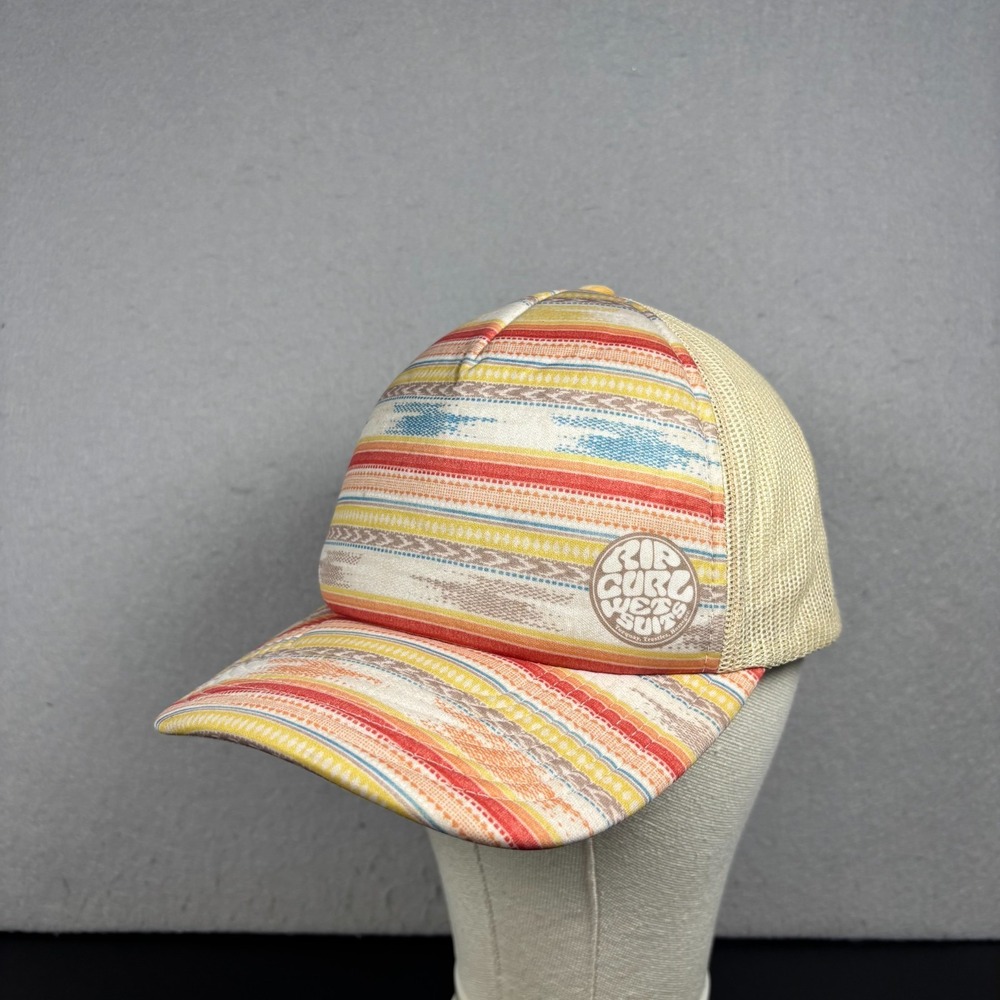 Rip Curl Trucker Hat Cap Serape Multi Color Aztec Striped Mesh Graphic Retro OS